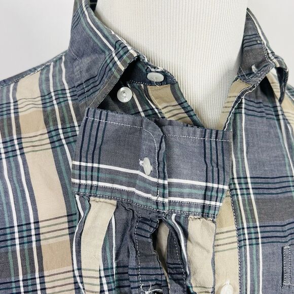 J Crew Medium Light Weight Chambray Shirt Gray Beige Plaid Cotton Button Down - Picture 4 of 5